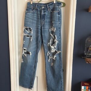 Distressed AE Blue Women's Jeans